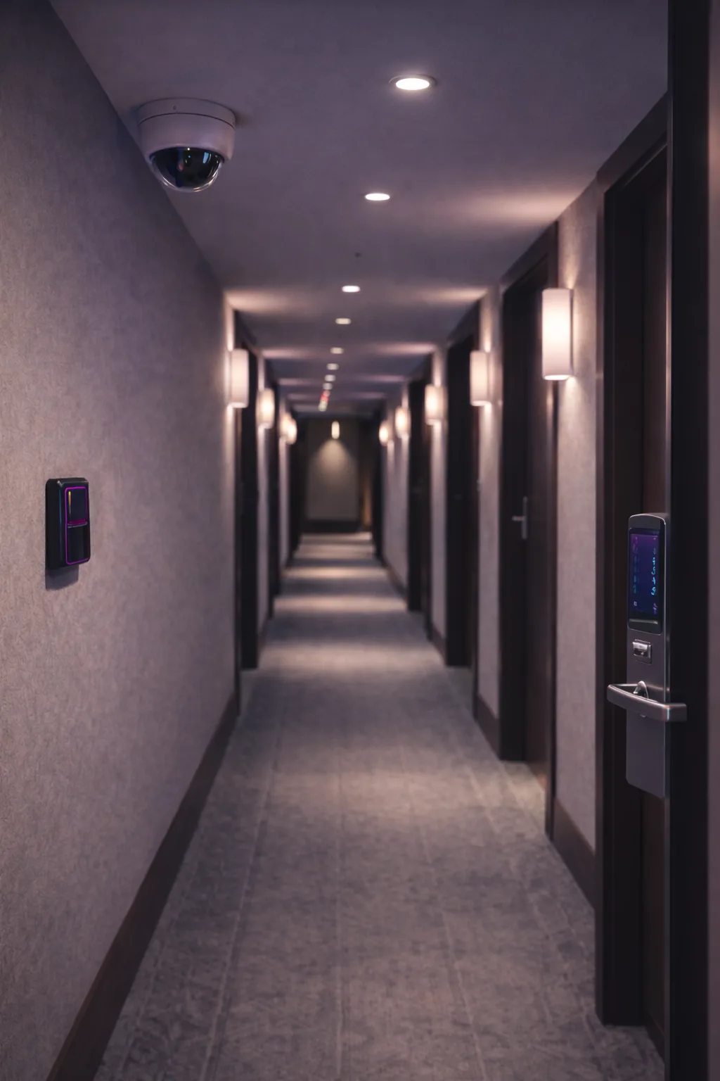 A smart touchscreen showing monitoring and alert controls.