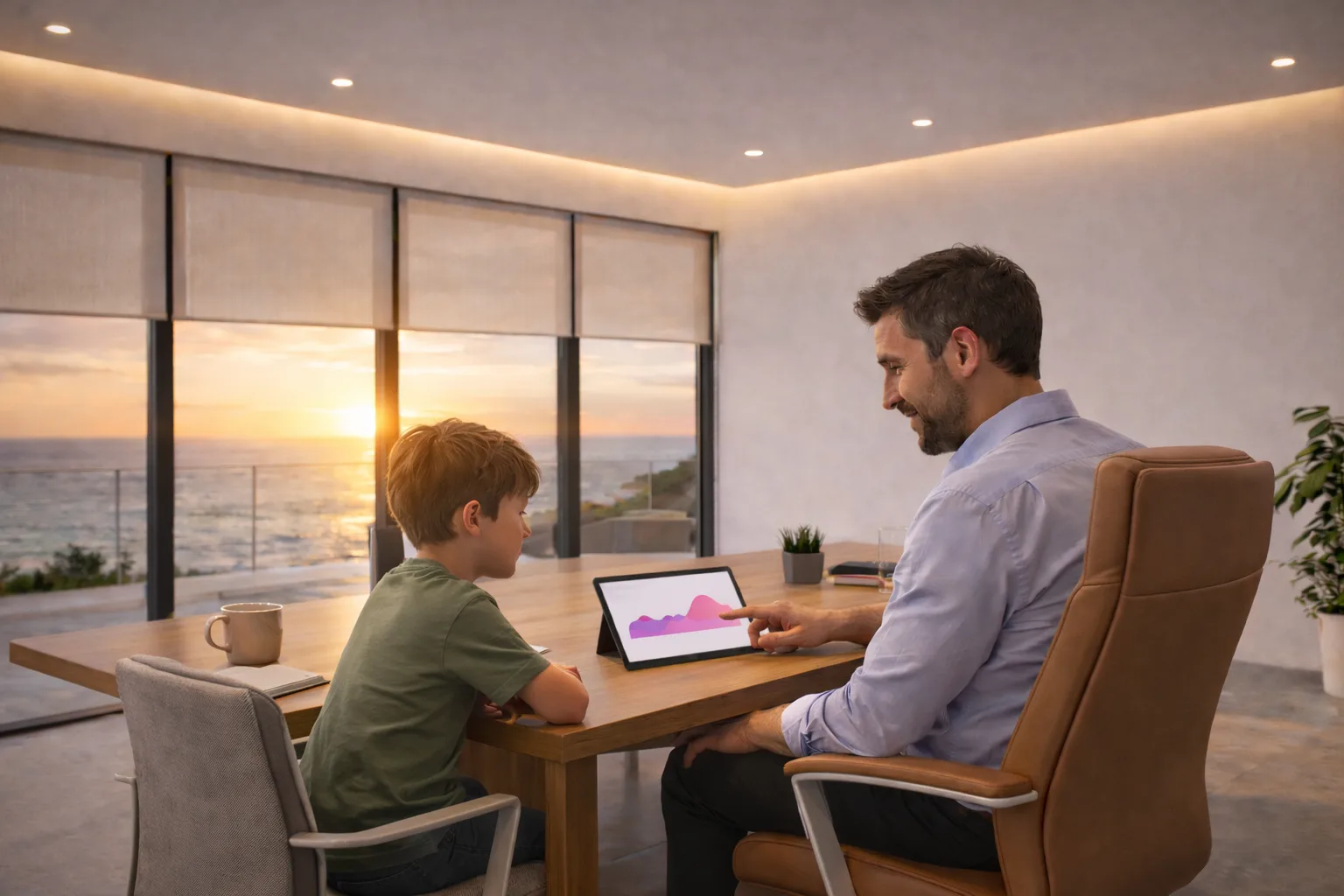 A smart home ambient interior representing secure, local-first operation.