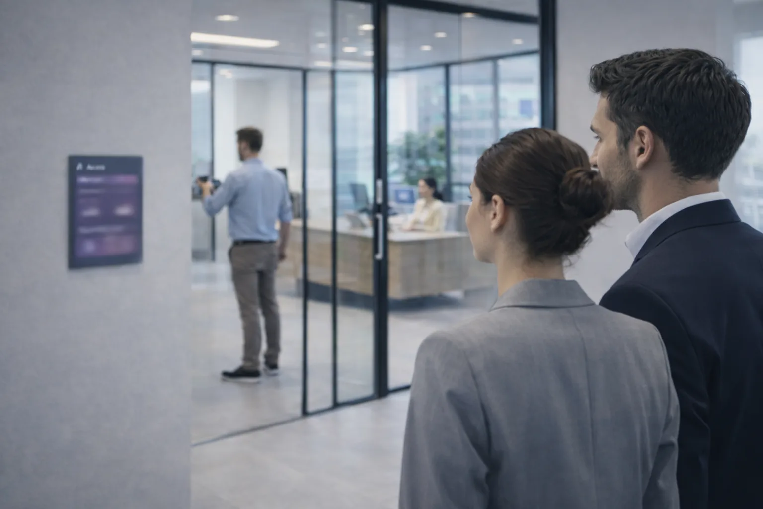A user operating a panel for secure access control.