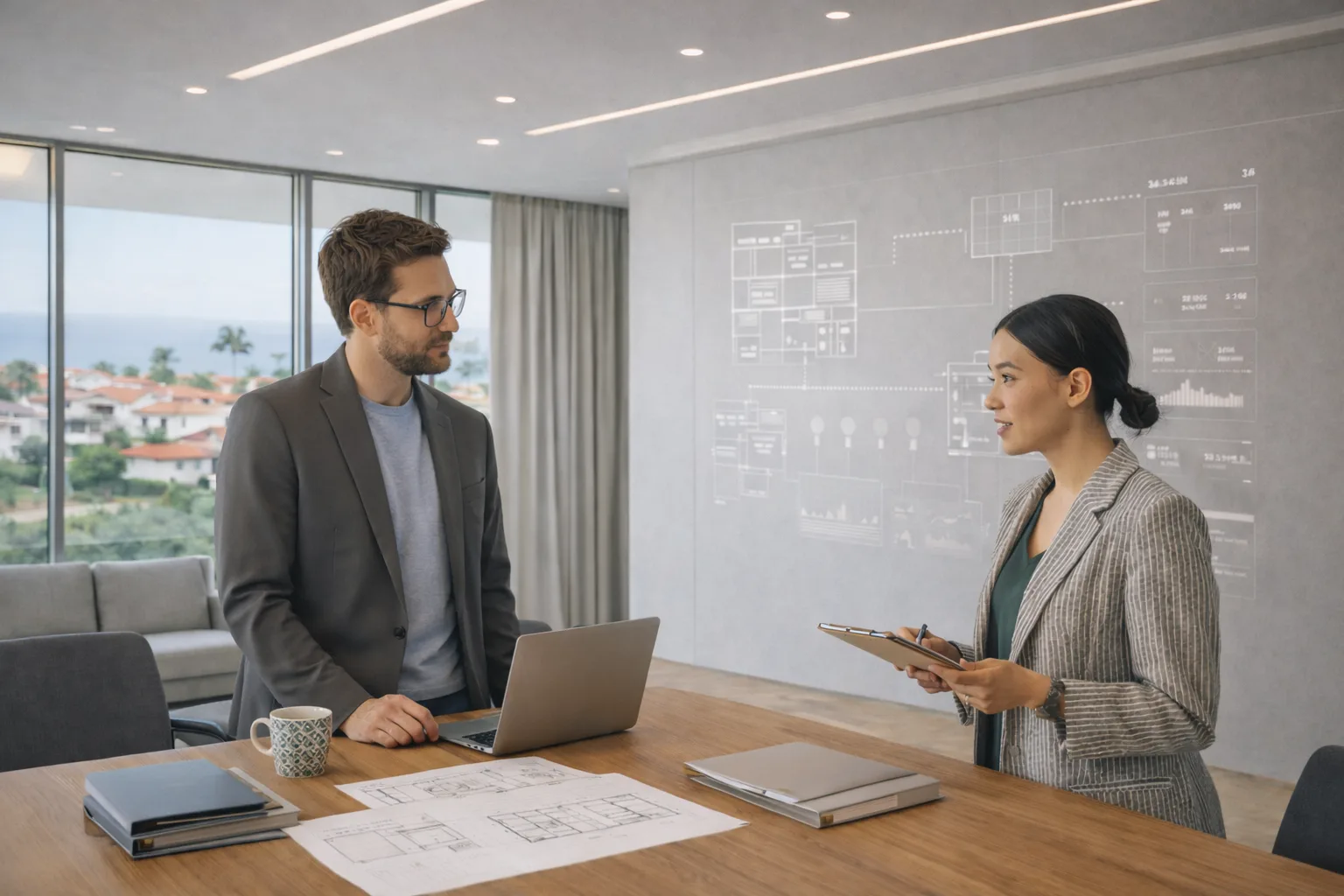 A modern workplace scene representing comfortable, well-lit workspaces.