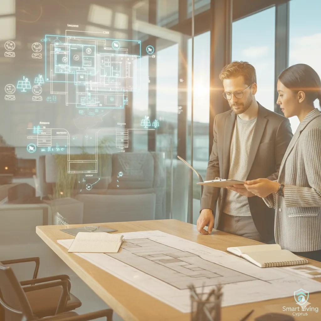A modern office meeting space with smart lighting.