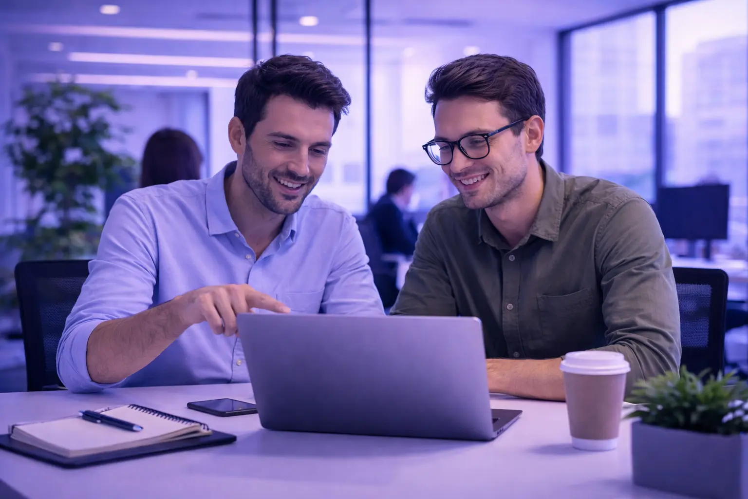 A modern office meeting space with smart lighting.